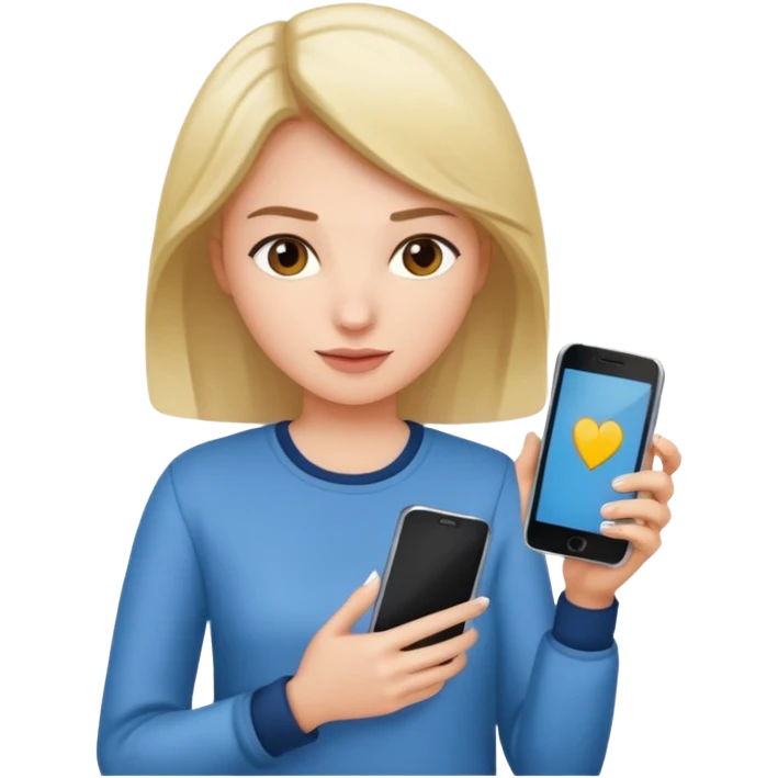 woman casual clothes holding one phone emoji