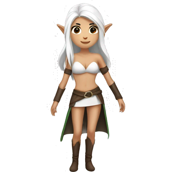 Asian feminine shirtless full body slim long white hair elf leather costume emoji
