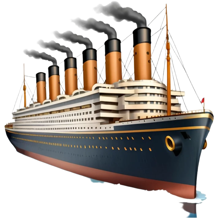 Illustrate the Titanic in daylight, showing its massive decks, smokestacks & grandeur. emoji