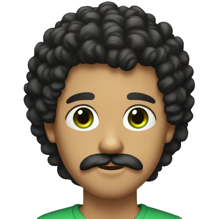 guy with curly black hair, mustache, beard, and green eyes emoji