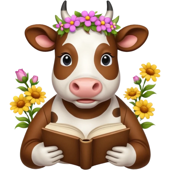 Cow + books + flower  emoji