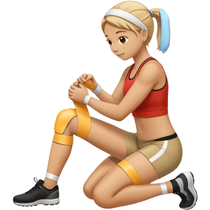 athletic trainer kneeling, taping athlete's knee, emoji style emoji