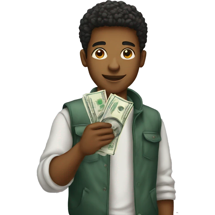 young man holding money emoji