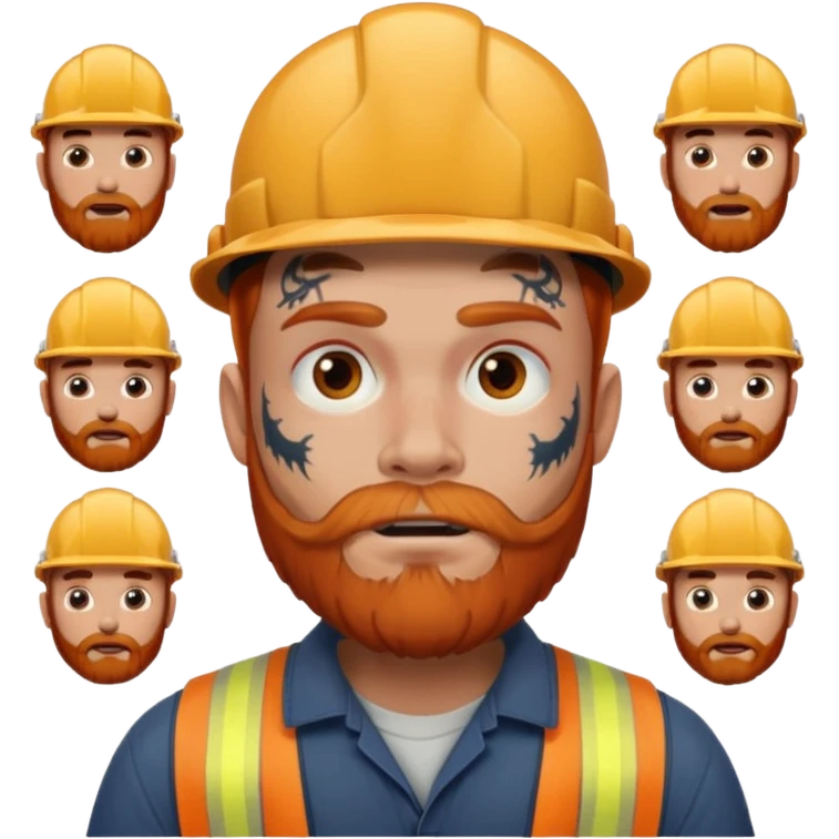 construction worker with beard, ginger haired and lot of face tattoos scary looking emoji