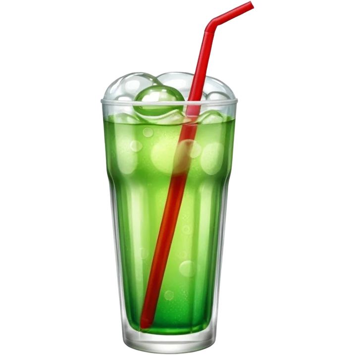 Create an emoji with a clear rounded glass, bright transparent green soda with fine bubbles, a smooth vanilla scoop on top, a glossy red cherry, and a red straw, using vibrant colors, soft shading, and clear glass highlights.
 emoji