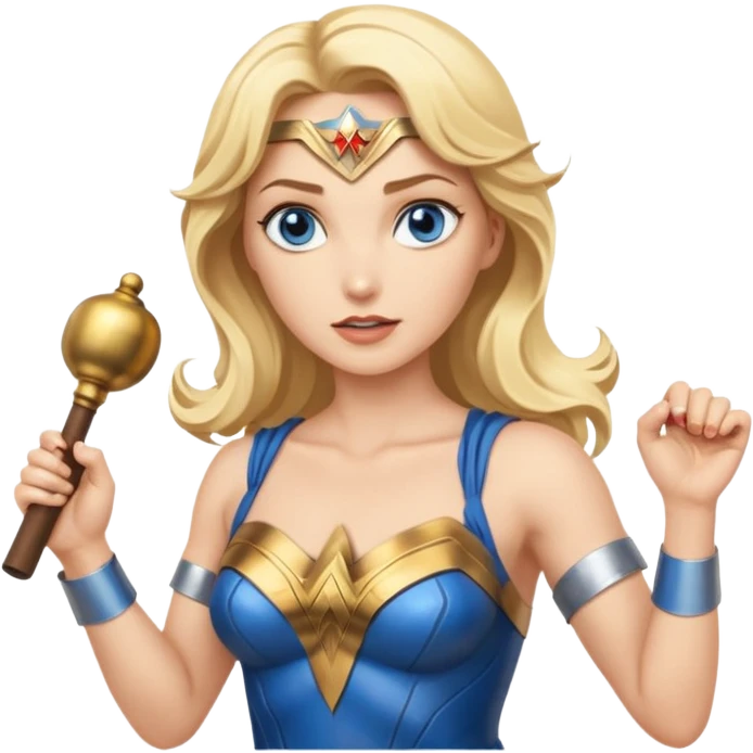 Blonde blue eyes Wonder Woman holding bell and baton emoji