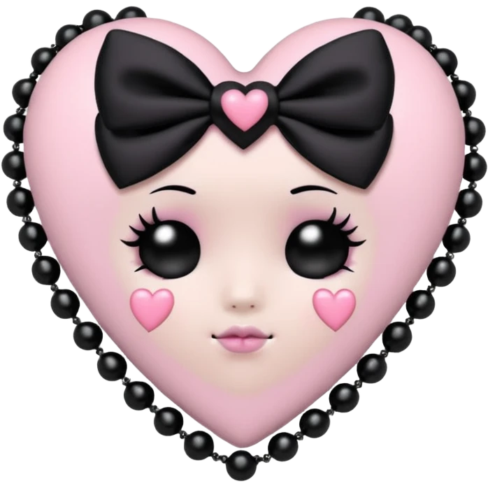 pastel goth heart with black bows and pearls, soft pink and black, cute gothic style, remove background emoji