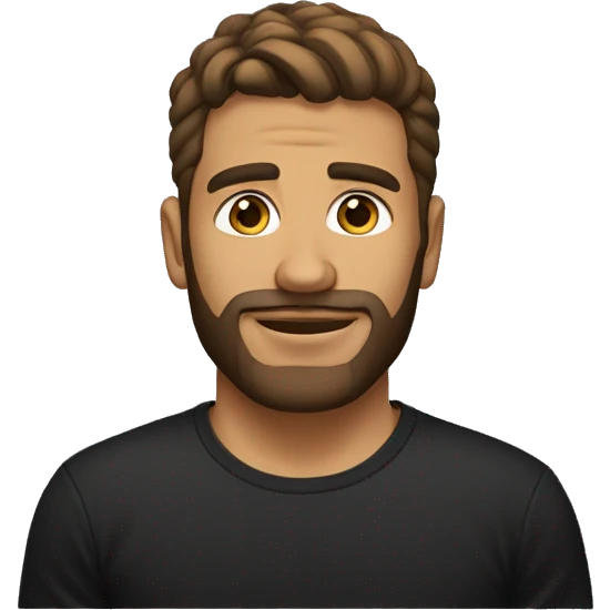 A man with gold earring on the left ear, brown hairs, short beard, mid tan skin, with black tee shirt  emoji