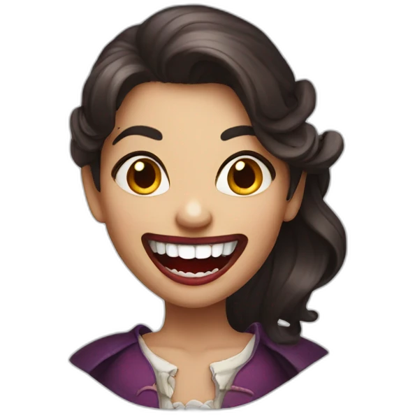 chuckling girl with vampire teeth emoji