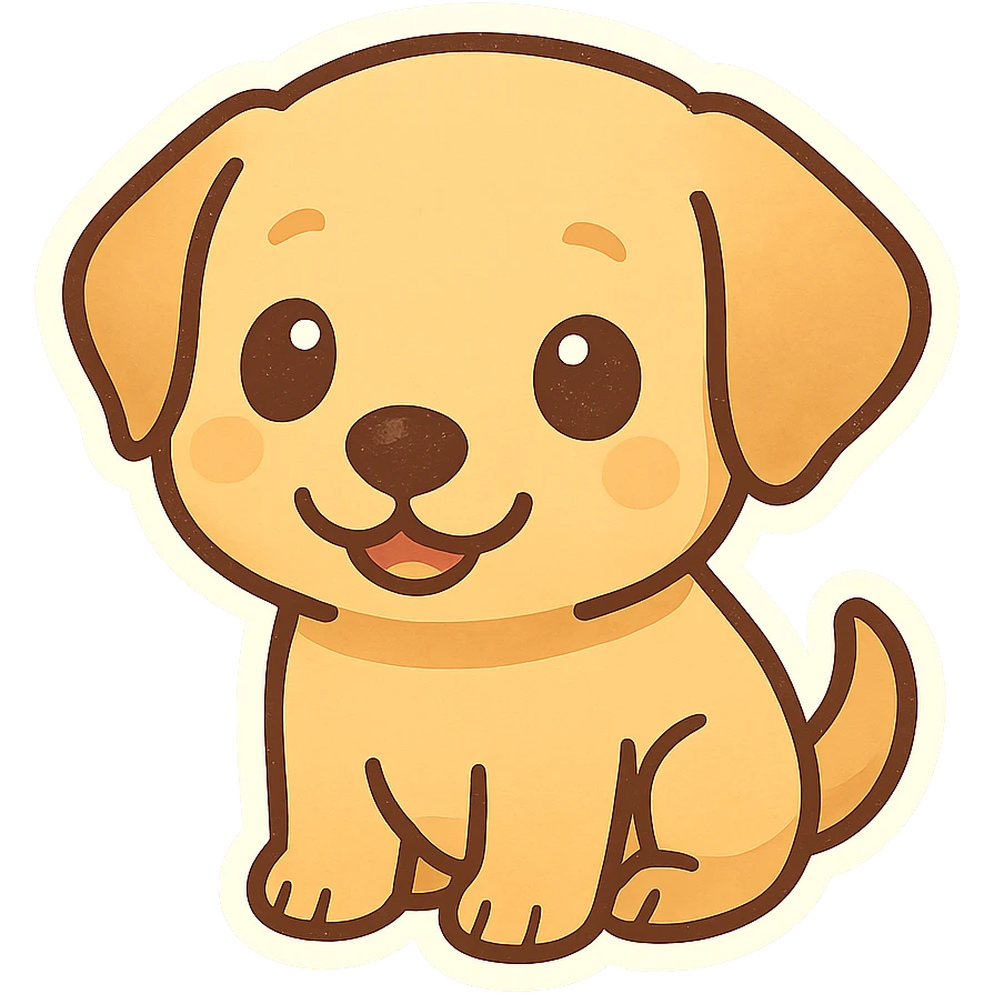 chibi cute labrador dog, rounded shape, big eyes, smiling, suitable for emoji sticker emoji