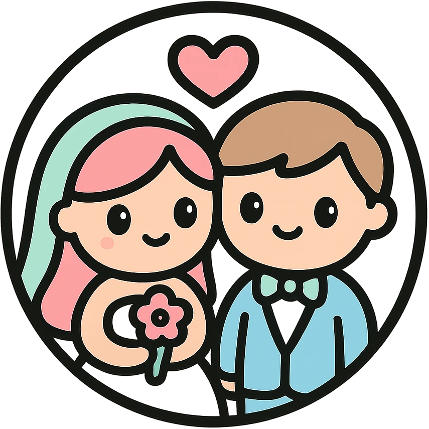little alchemy style icon
subject: a wedding
border: medium-black
shape: round, circular
background: white
style: full color fill with medium black outlining emoji