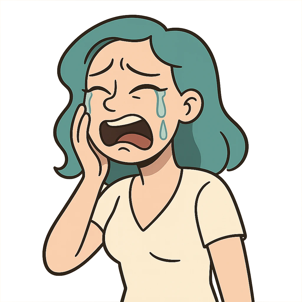 flat toon style AI woman crying emoji