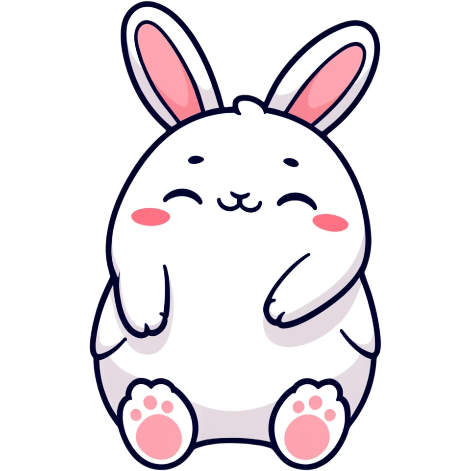 plush toy chubby bunny laughing with closed eyes and little tears, kawaii Japanese sticker style emoji