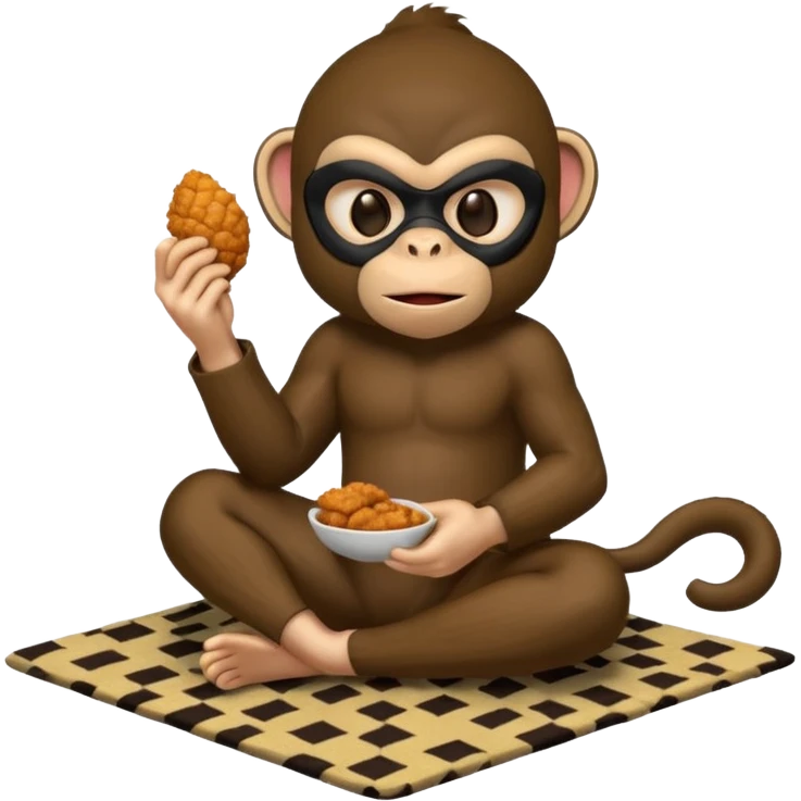 Ninja monkey sitting on a carpet eating fried chicken  emoji