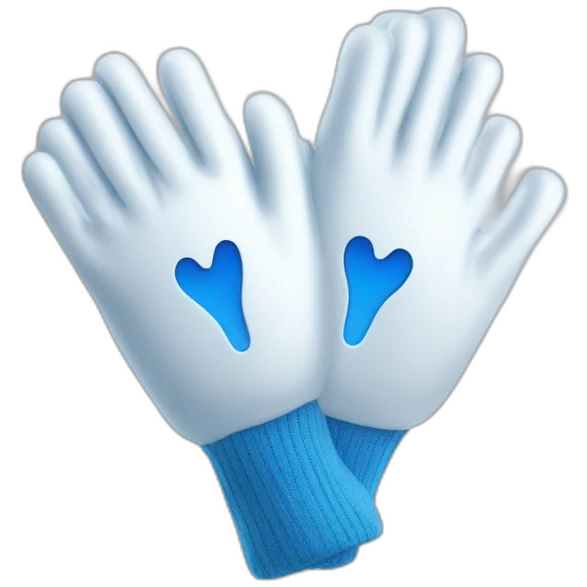 Deux gants blancs souriants, il y a dessiné en bleu un signe mystérieux maçonnique bleu de deux équerres inversées.  emoji