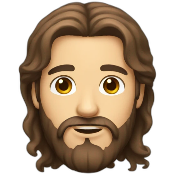 man long brown hair and long brown beard and hazel eyes emoji