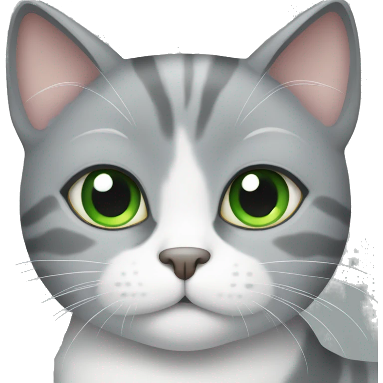Grey and white cat with green eyes emoji