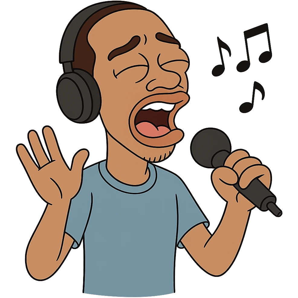 IceJJFish, cartoon style, expressive face, music theme emoji