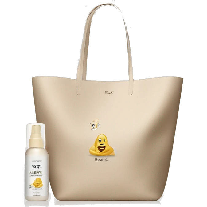 Beige shopper bag and mist with spf in luxurious bottlw emoji