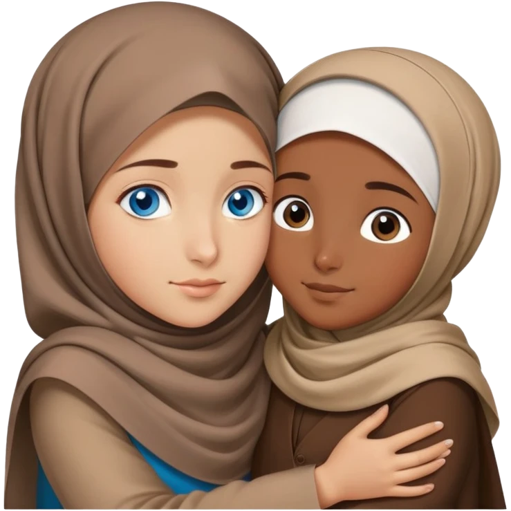 Turkish beautiful finish Konya girl blue eyes with brown beige hijab islamic dress and hugs with big boy brother  emoji