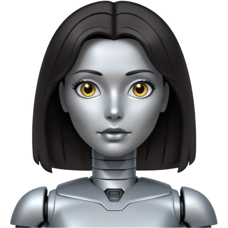 female robot with dark hair more metalic face emoji