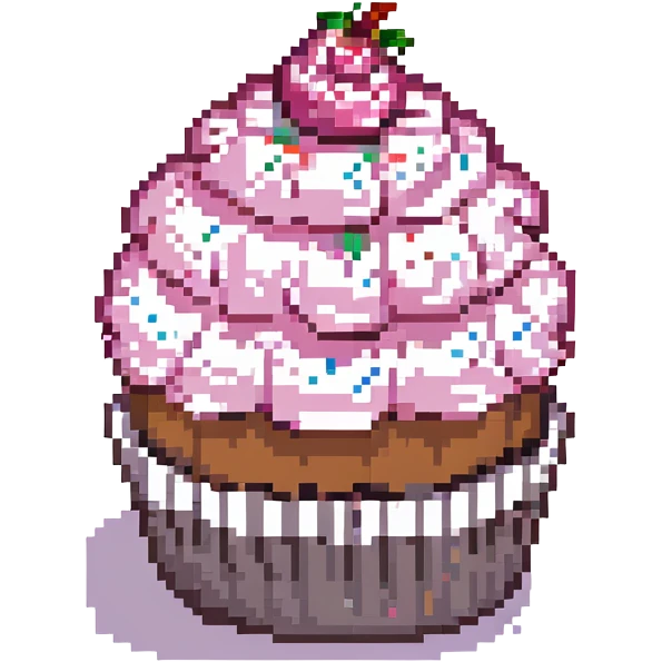 pixel art cupcake with pink icing and a bite taken out emoji