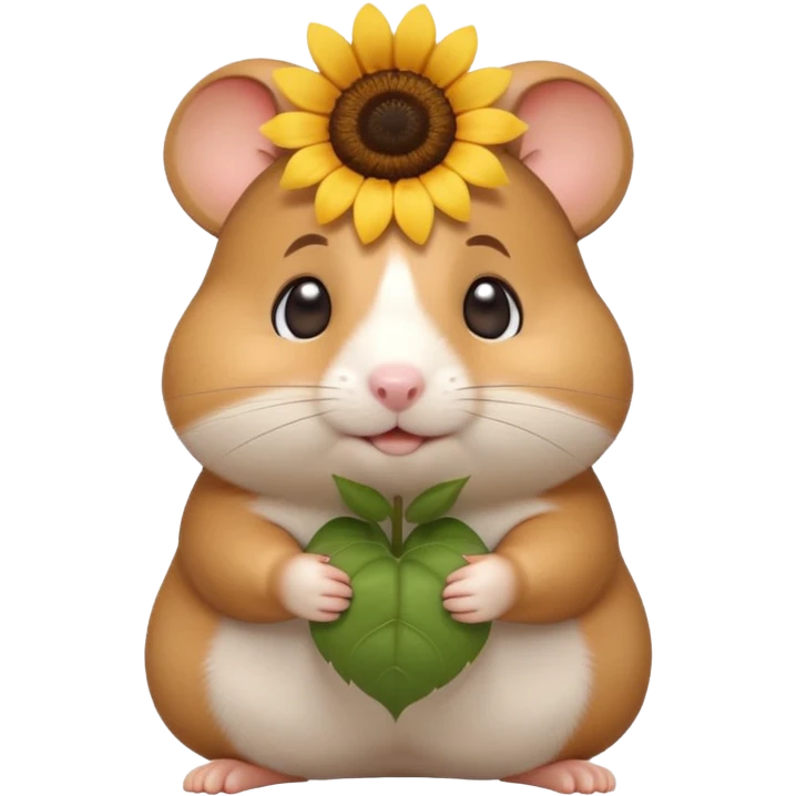 A small 3D cartoon hamster holding a sunflower seed, chubby cheeks, soft brown and white fur, bright eyes, friendly expression, soft warm lighting, Memoji-style. emoji