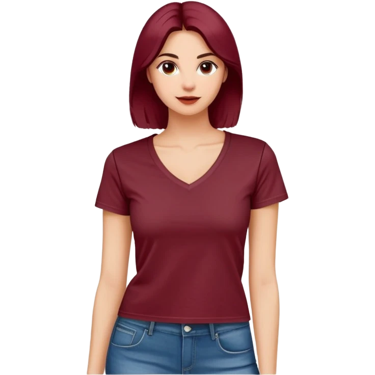 short wine red cotton V-neck t-shirt for women, cropped length, no model, only the clothing item emoji