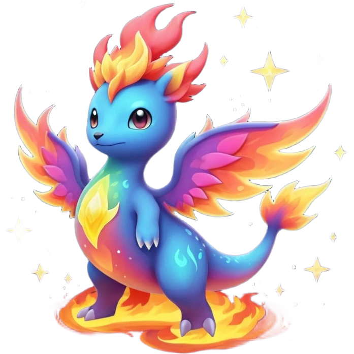 Elemental Forty Fiery Sparky Fierce Colorful Gradient Sparkly Nebular Starry Flaming Viney Rosey Rosy Vinal Dusky Aurorus-Amaura-Auroras-Pokémon-Fakémon-creature emoji