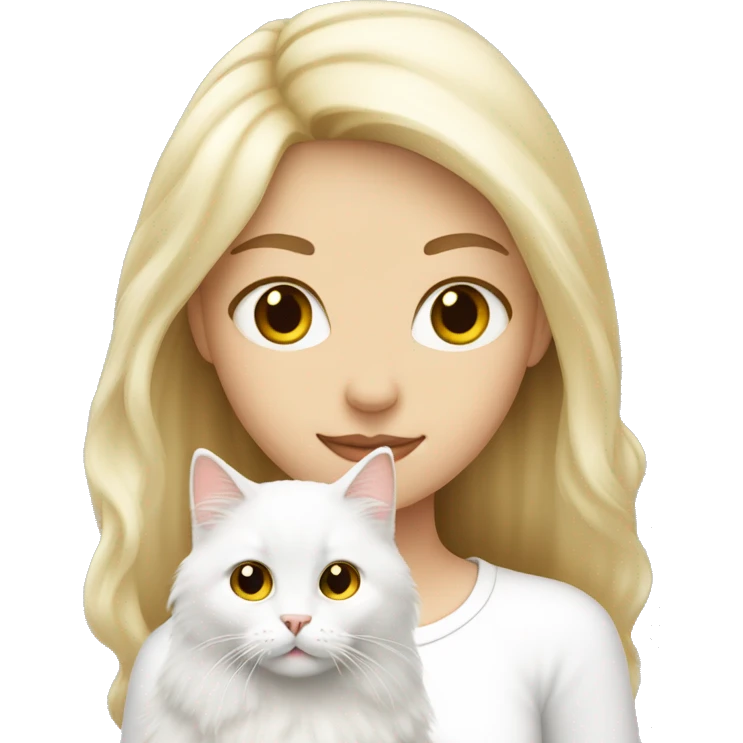 Blonde girl with a white fluffy cat emoji