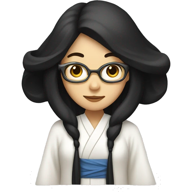A lady With black long hair wearing a white robe as a TCM physician emoji