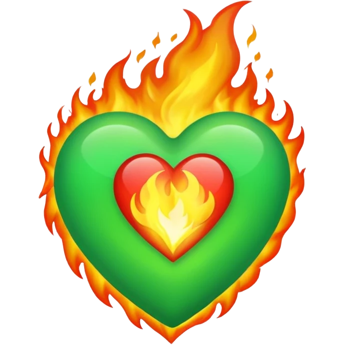 Take the classic Apple "heart on fire" emoji but make it a green heart. emoji