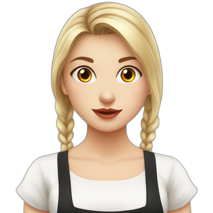Slavic girl in a white T-shirt and black apron sends a kiss with hearts emoji