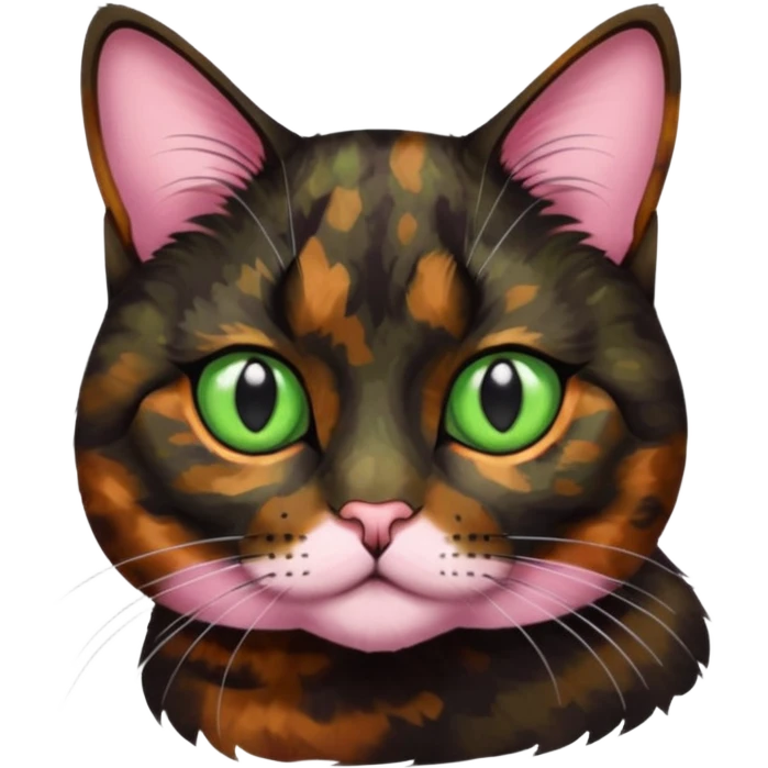 dark tortoiseshell cat half pink nose green eyes emoji