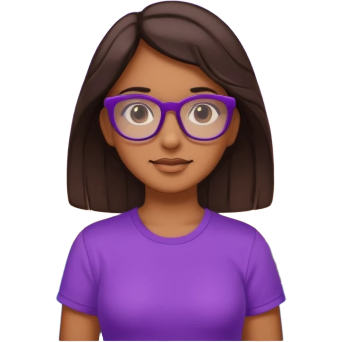 Chica de pelo moreno con gafas, lleva camisa violeta. Piel morena clara. Con Torre de Hércules de la Coruña detrás de la chica. emoji