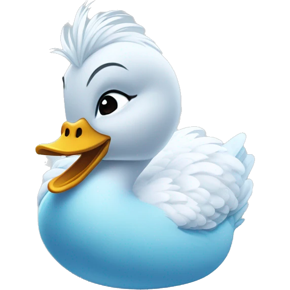 un pato con cuerpo azul, cabeza blanca y trenza con cabello blanco como Elsa de frozen emoji