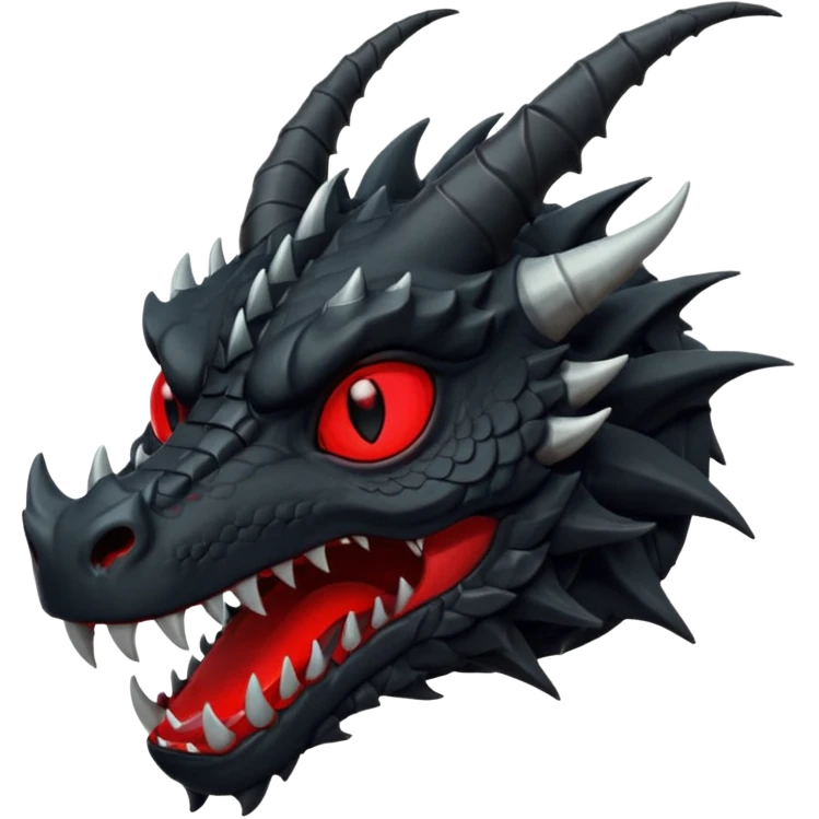 iOS sticker, dark fantasy, dragon head, black skin, red eyes, red mouth, minimal, flat emoji