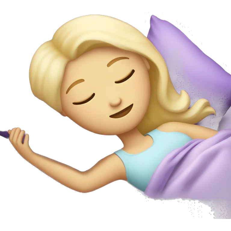 beautiful blonde girl sleeping on light purple pillow emoji