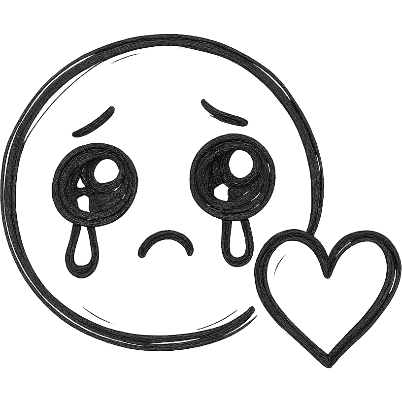adorable face with teary eyes and a heart, hand-drawn outlined icon style, sketchy and expressive emoji