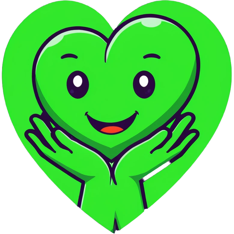 green smiley hugging a green heart emoji