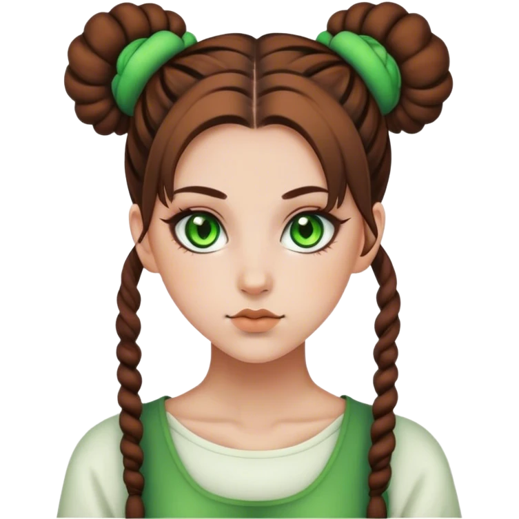 green eyed girl with brown space buns emoji
