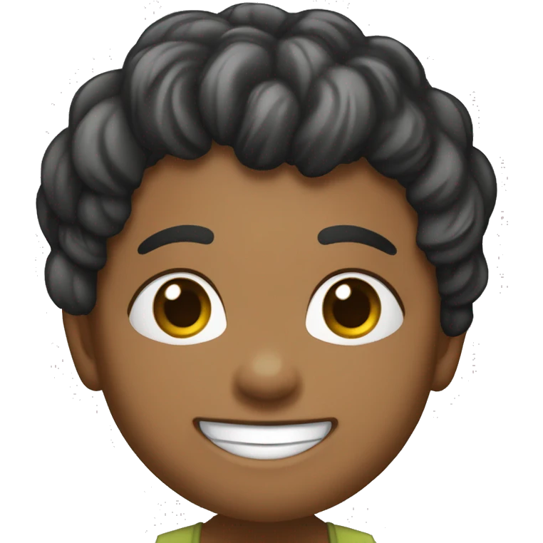 bebé de piel muy oscura, pelo muy corto y rizado, ojos negros y grandes y sonrisa  emoji