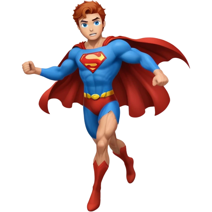 flying superman，full body, blue eyes, redish brownish messy hair emoji