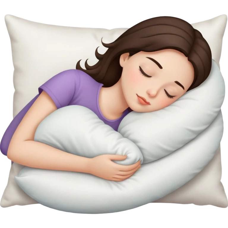 Brunette girl sleeping with pillow emoji