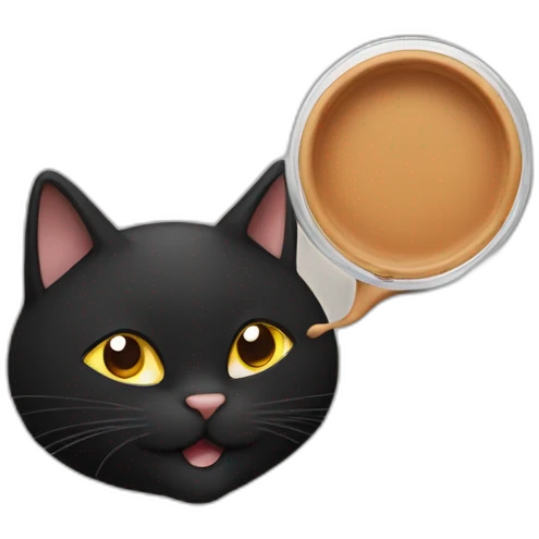 a big black cat with brown eyes holding a lid in his mouth emoji