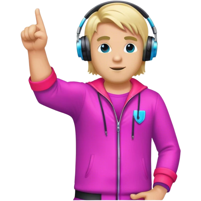 blond big man in colorful dj outfit pointing sideways emoji