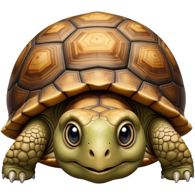 cinematic-tortoise-realistic--emoji,-sturdy-domed-shell-in-rich-earthy-tones,,-wrinkled-wise-face-peering-ahead-with-calm-determination,-cute large-eyes-reflecting-centuries of wisdom, zoomed into its face emoji