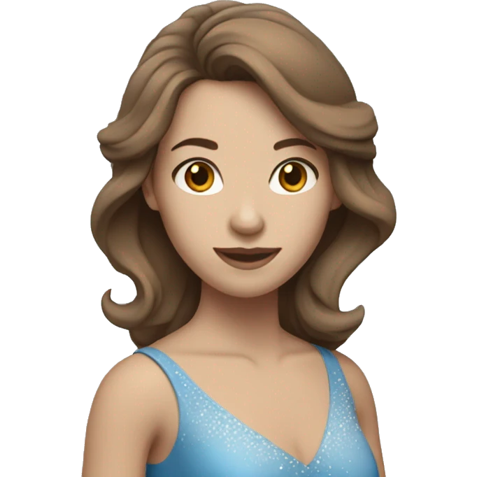 Ice skater wearing a blue dress with brown hair emoji