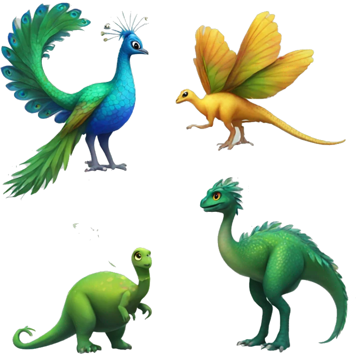 Fusionbeetwen a Peacock a Fairy and a Dinosaur emoji