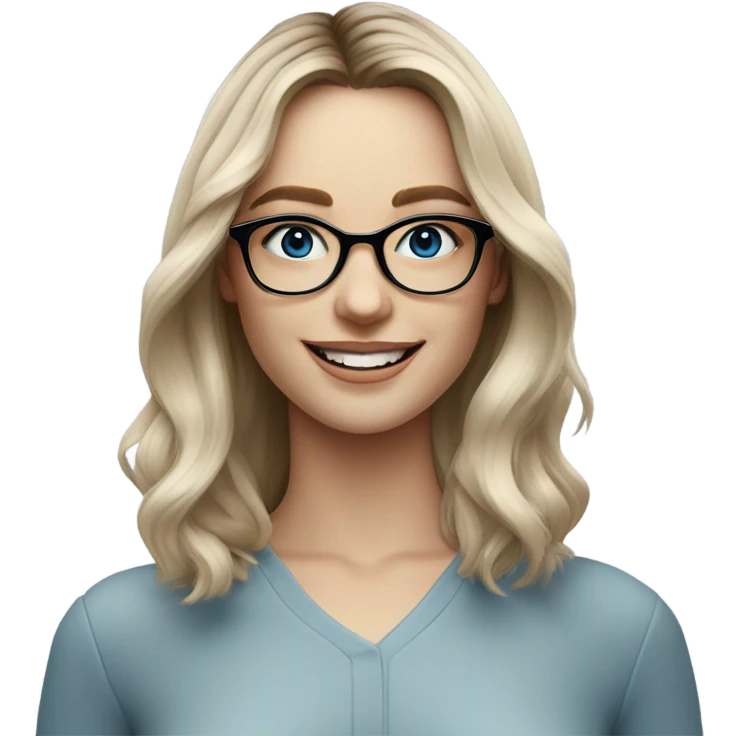 Shoulder length Balayage pale model lady with glasses and blue eyes happy  emoji
